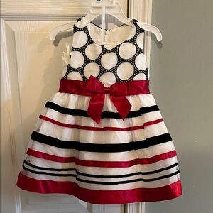 Charming Polka Dot and Striped Kids Dress with Red Accents